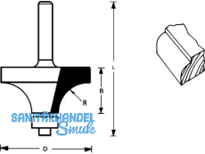 Abrundfrser HM 38,1mm r=12,7mm m. Kugellager, Sh 8mm, GL 57mm, NL19,1mm