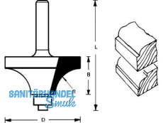 Viertelstabfrser HM 28,6mm r=7,9mm m. Kugellager,Sh 8mm,GL 51mm, NL 12,7mm