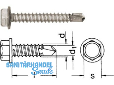 Bohrschraube mit Sechskantkopf und Bund A2 DIN 7504-K 4,8x16