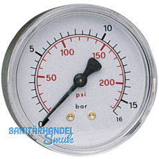 Druckluft Manometer 63 mm 0 - 16 bar mit Auengewinde hinten 1/4\