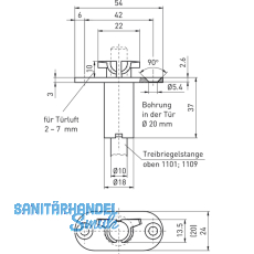 Schaltschloss BMH 1141, Stulp 54 x 20 mm rund, f. DM 65, 80,100mm,Stahl verzinkt