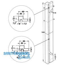 Standard Fhrungsleiste zum Anschrauben, Lnge 1400 mm, Euro Buche gedmpft roh