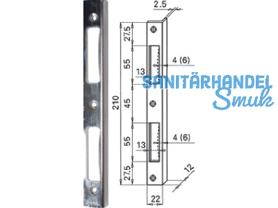 Schliessblech HSS eckig blau verzinkt 210 x 22 mm mit Bombierung