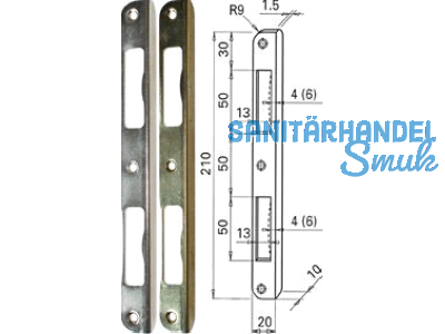 Schliessblech HS 9 mm rund vernickelt 210 x 20 mm mit Bombierung