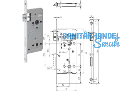 Einstemmschloss Serie 127.WC Rundstulp 250 x 18 x 4 mm Dorn 50 mm