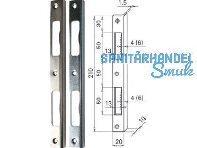 Schliessblech HS eckig vernickelt 210 x 20 mm mit Bombierung