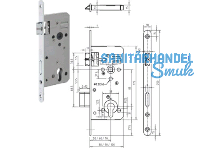 Einstemmschloss Serie 127.WZ Rundstulp 250 x 18 x 4 mm Dorn 60 mm