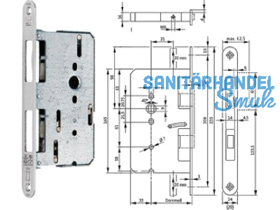 Paniktreibriegelschloss B 2390 65/9/235x20x3 rechts