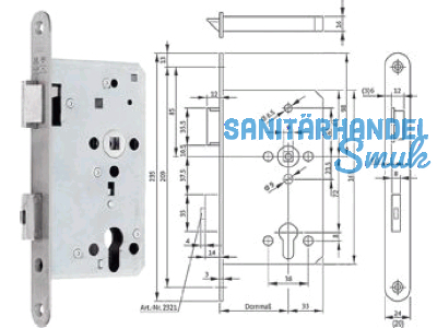 Panikschloss B 2321 Funktion B 2-flg. 65/72/9/235x20x3 rechts