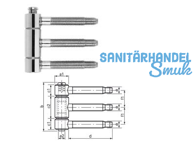 Einbohrband SFS 40H-18-006 vernickelt dreiteilig Gr. 18