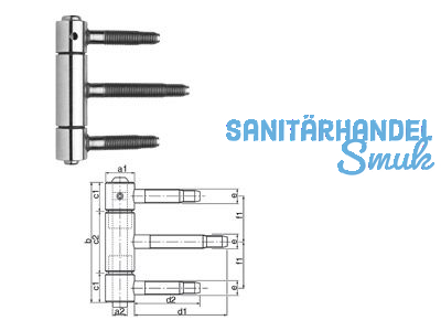 Einbohrband SFS 40H-20-004 dreiteilig patiniert mit Aushngesicherung Gr. 20