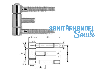 Einbohrband SFS 45H-18-000 f. Stahlzarge vermessingt dreiteilig Gr. 18