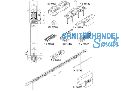 Grundkarton Hawa 80/Z Symmetric mit Rollen ohne Laufschiene 20661