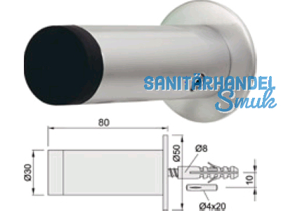 Wandpuffer 2075 fr 80 mm Abstand 40 kg Gummipuffer schwarz/silberfarbig elox.