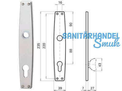 Langschild PZ 88 mm, ohne Befestigungsschrauben