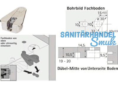 Verbindungsbeschlag-Excenter VB 21 fr 19-20 mm Fachbden vernickelt 47454