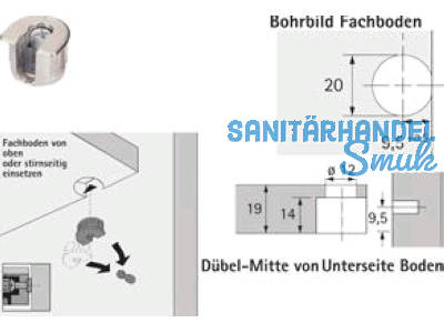 Verbindungsbeschlag-Excenter VB 35 fr 19 mm Fachbden vernickelt 65513