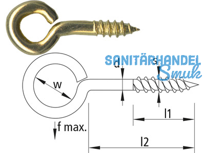 Ringschraube vermessingt Nr. 1 16 x 5 Strke: 2,8 mm Bolzenlnge: 16 mm