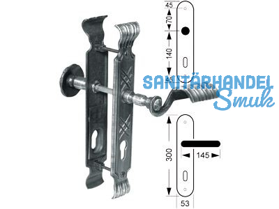 Schutzbeschlag Dachstein Knopf/Drcker L b. TS 70mm Steineinlage 15mm geschmiedet