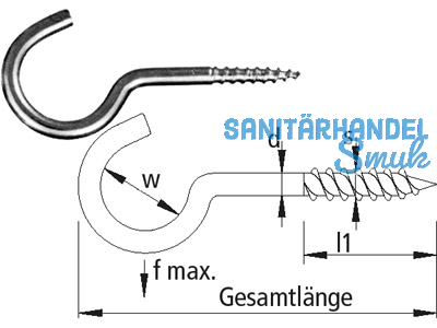 Schraubhaken verzinkt Art.11/50 mm gebogen
