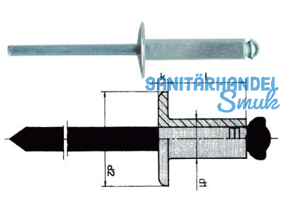 Blindniete Alu/Stahl Flachkopf 5 x 10 K 11