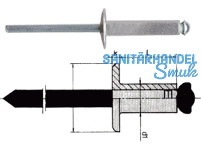 Blindniete Alu/Stahl Flachkopf 5 x 16 K 14,5