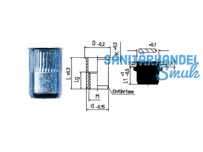 Blindeinnietmutter N27M08VO30 M 8 Stahl Universal(0,5 - 3,0)