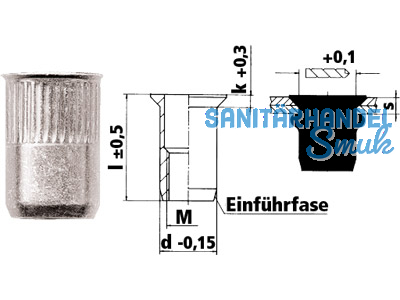 Blindeinnietmutter N24M08VO45 (Niro) NSM 8 - 45 (Kl. 1,5 - 4,5)