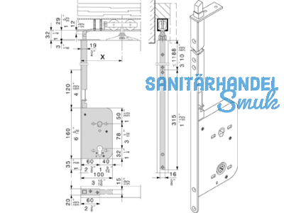 Schiebetr-Stangenschloss 1630.KG.4/60 Dorn 60mm WC 14351