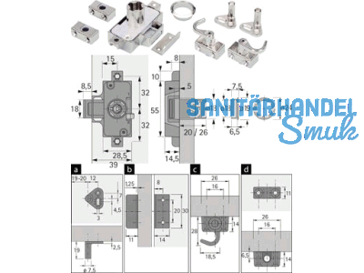 Drehstangenschloss-Set Dorn 25 mm zum Anschrauben vernickelt 9136129