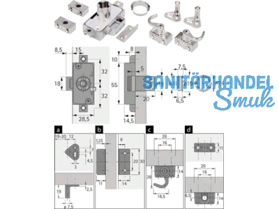 Drehstangenschloss-Set Dorn 15 mm zum Anschrauben vernickelt 9136128