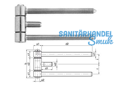 Einbohrband SFS 40H18-008 f. Stahlzarge vernickelt dreiteilig Gr. 18