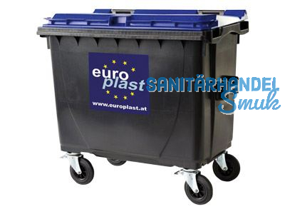 Mll-Grossbehlter 1100l Farbe nach Wahl Kunststoff, Flachdeck. Radstop