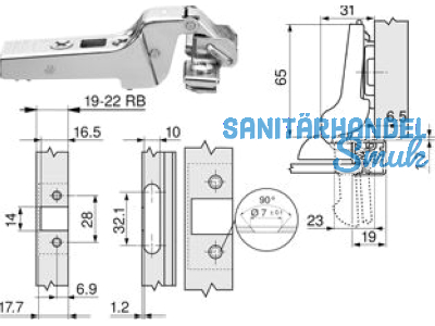 Mbelscharnier 71T960A fr Glasrahmen 381.013.3