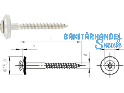 Spenglerschraube A2 blank Pzd. 4,5 x 55 m.15 mm Di.Scheibe