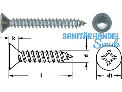 Blechschraube Senkkopf verzinkt Torx 25 DIN 7982 4,8 x 90