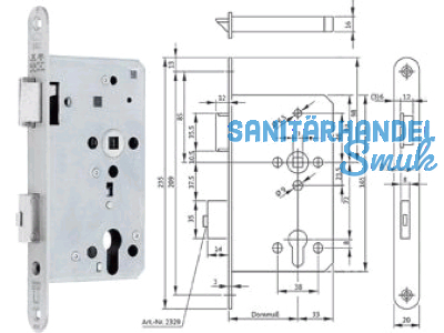 Panikschloss B 2329 Funktion E 2-flg. 65/72/9/235x20x3 rechts