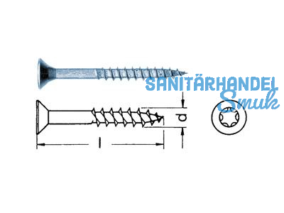 Spanplattenschraube Torx T15 TG blau verz.3.5 x 35 Senkk.mit Frsrippen