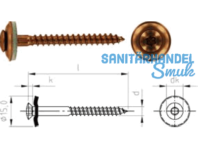 Spenglerschraube A2 T20 Prefa-Braun 4,5 x 35 m.15 mm Di.Scheibe