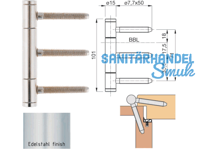 Einbohrband PR315GL-FR-EF Edelstahlfinish