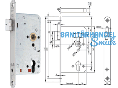 Panikschloss B 2111 Funktion B SVP 2-flg. 65/72/9/235x20x3 links