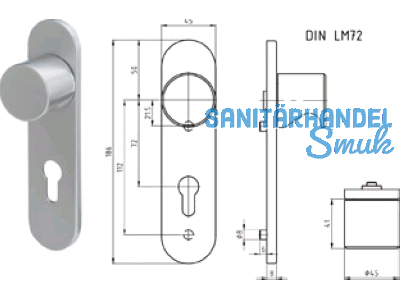 Knopfkurzschild DIN Alu F1 inkl. Schrauben M4x80mm Aussenseite 72mm