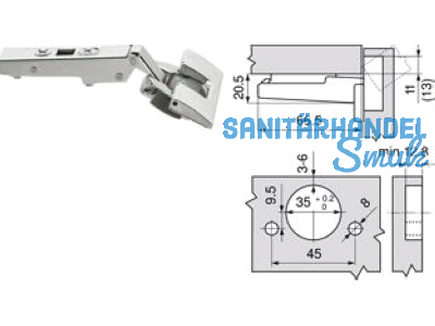 Mbelscharnier Clip Top ohne Feder 70T5590BTL 120 Eckband 687.406.3