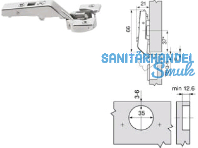 Aventos Zwischenscharnier HF 134 zum Schrauben, ohne Feder 78Z5500T 679.667.3