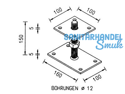 Pfostentrger Gew.M20 150mm 11009.1100 Ob.Plat.100x100x6 /U.Pl.160x100x6 ZINIP