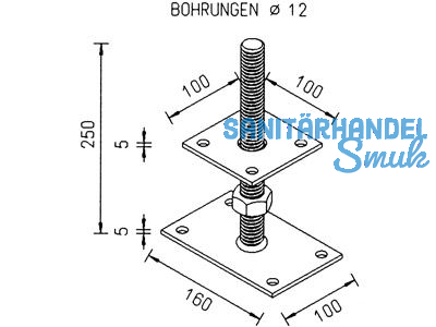 Pfostentrger Gew.M24 250mm 11013.1200 Ob.Plat.100x100x6 /U.Pl.160x100x6 ZINIP