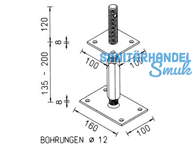 Pfostentrger Verst. 142-207 10921.1000 Ob.Plat.100 rund /U.Pl.160x100x6 ZINIP