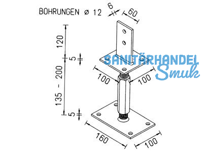 Pfostentrger Verst. 142-207 10922.1000 Ob.Plat.100x100x6 /U.Pl.160x100x6 ZINIP