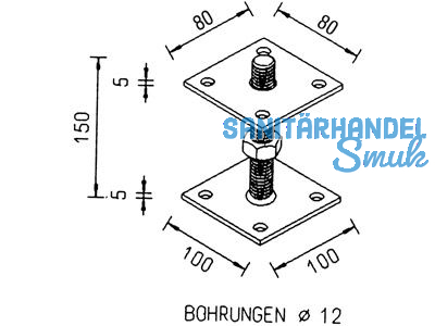 Pfostentrger Gew.M20 150mm 11009.0180 Ob.Plat. 80x 80x5 /U.Pl.100x100x6 ZINIP