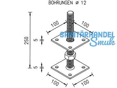 Pfostentrger Gew.M24 250mm 11013.0200 Ob.Plat.100x100x6 /U.Pl.100x100x6 ZINIP